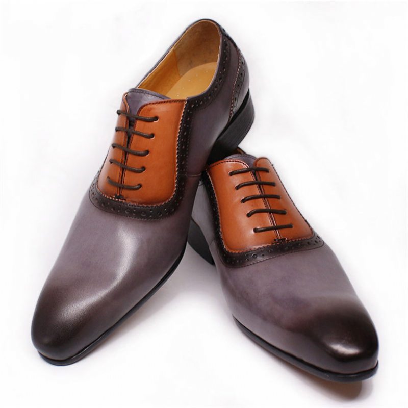 Pánská Formální Obuv Klasický Šněrovací Boty Pointed Toe Oxford - Šedá