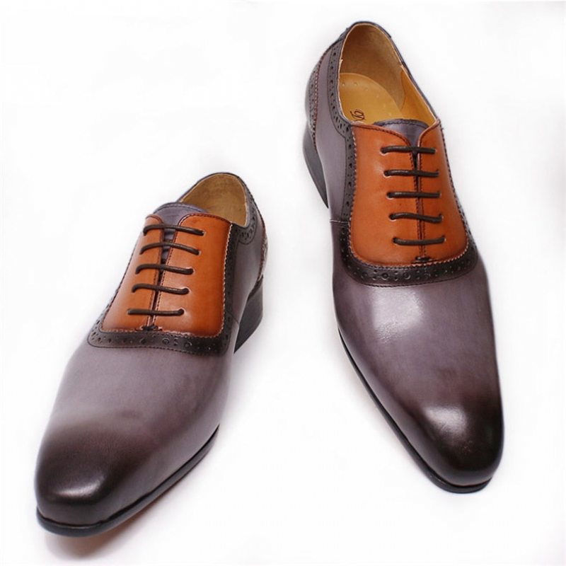 Pánská Formální Obuv Klasický Šněrovací Boty Pointed Toe Oxford - Šedá