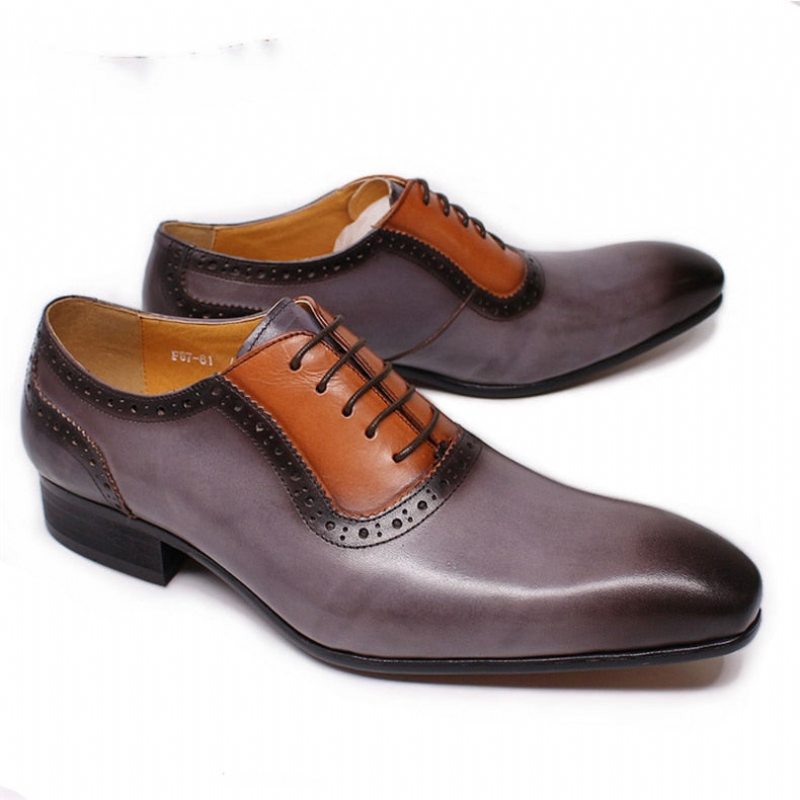 Pánská Formální Obuv Klasický Šněrovací Boty Pointed Toe Oxford - Šedá