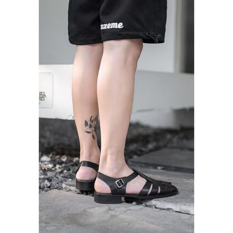 Pánská Obuv Pro Volný Čas Roman Peep Toe Sandály - Černá