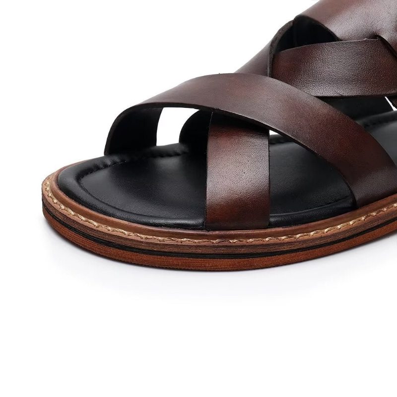 Pánská Obuv Pro Volný Čas Roman Peep Toe Sandály - Káva