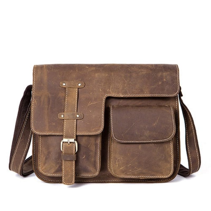 Pánské Aktovky Luxusní Aktovka Z Exotické Kůže Vintage Flap Crossbody - Káva