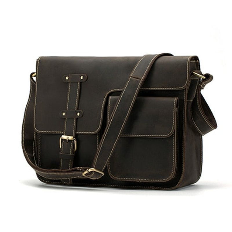 Pánské Aktovky Luxusní Aktovka Z Exotické Kůže Vintage Flap Crossbody - Tmavá Káva