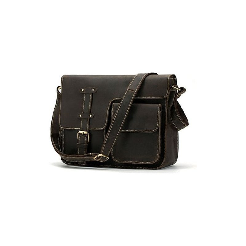 Pánské Aktovky Luxusní Aktovka Z Exotické Kůže Vintage Flap Crossbody - Tmavá Káva