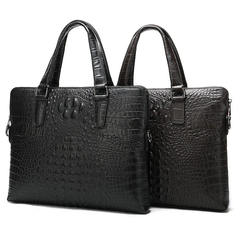 Pánské Aktovky Luxusní Obchodní Aktovka Croc Embossed Leather - Černá