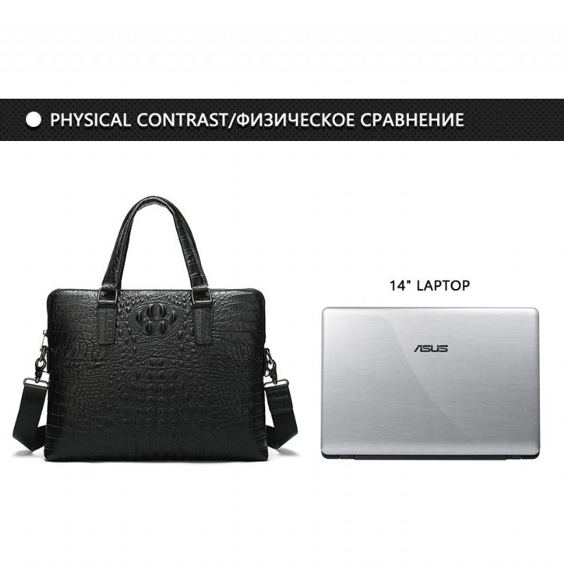 Pánské Aktovky Luxusní Obchodní Aktovka Croc Embossed Leather - Černá