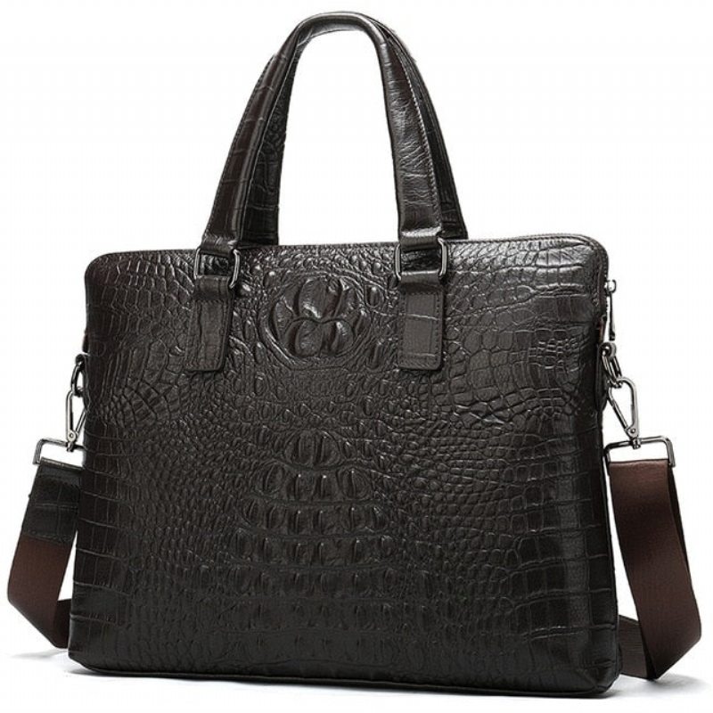 Pánské Aktovky Luxusní Obchodní Aktovka Croc Embossed Leather - Káva