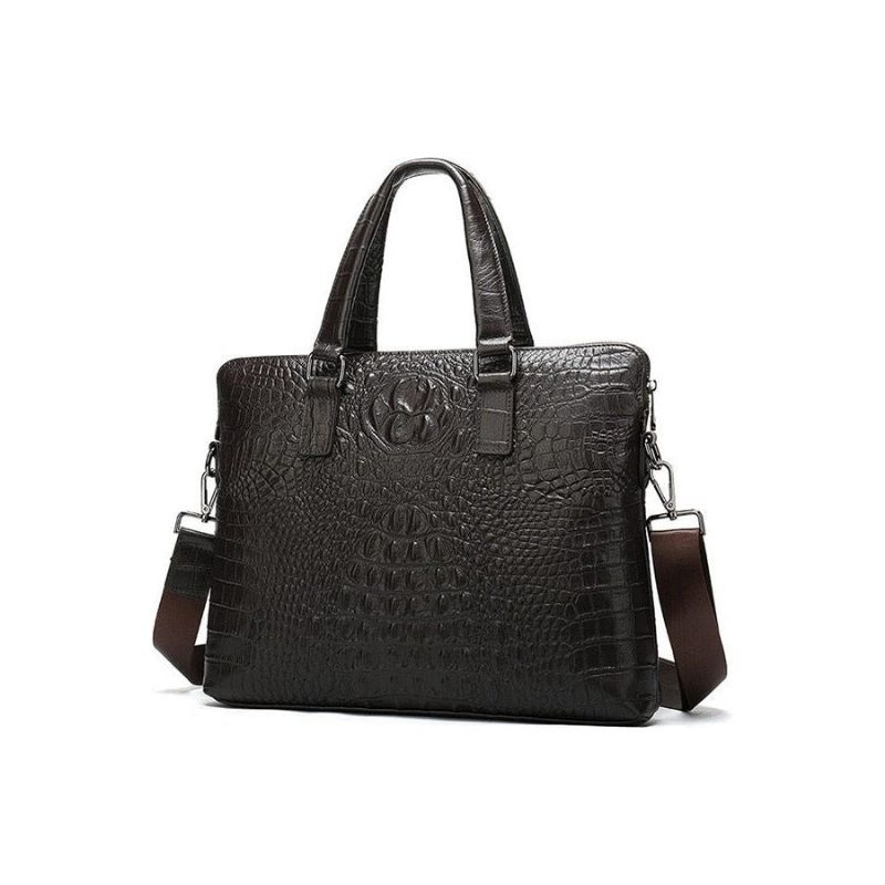 Pánské Aktovky Luxusní Obchodní Aktovka Croc Embossed Leather - Káva