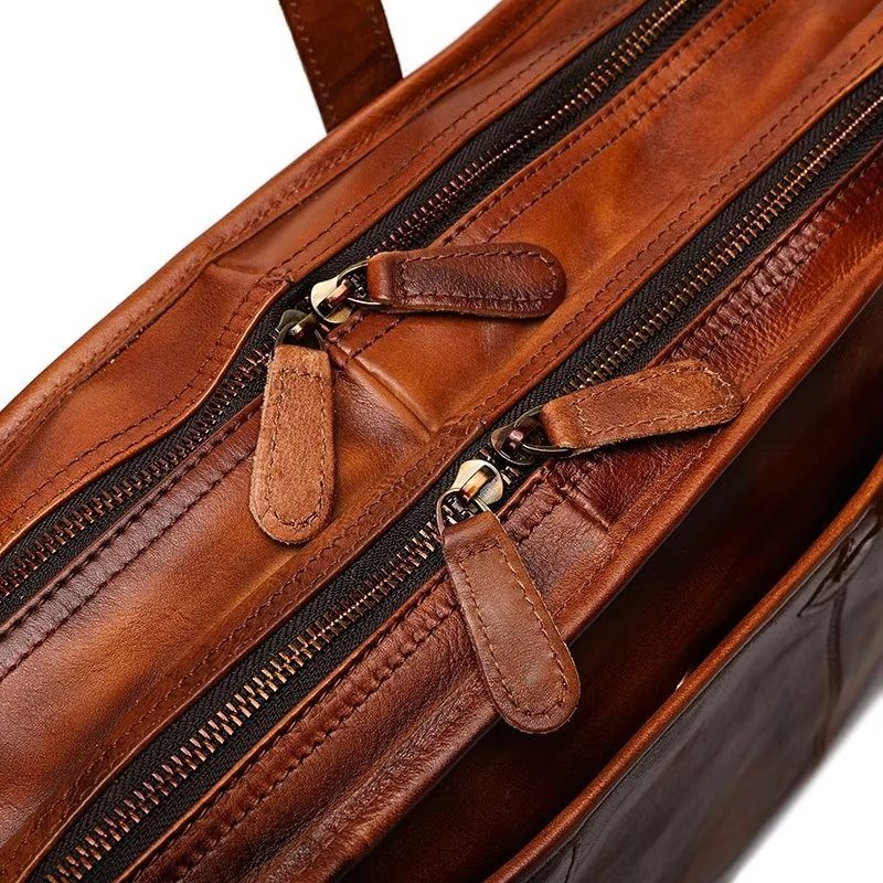 Pánské Aktovky Z Hovězí Kůže Travel Tote Elegantní Luxusní Kabelka - Hnědá