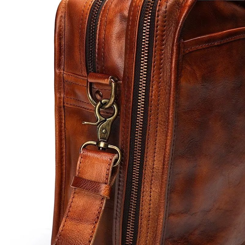 Pánské Aktovky Z Hovězí Kůže Travel Tote Elegantní Luxusní Kabelka - Hnědá