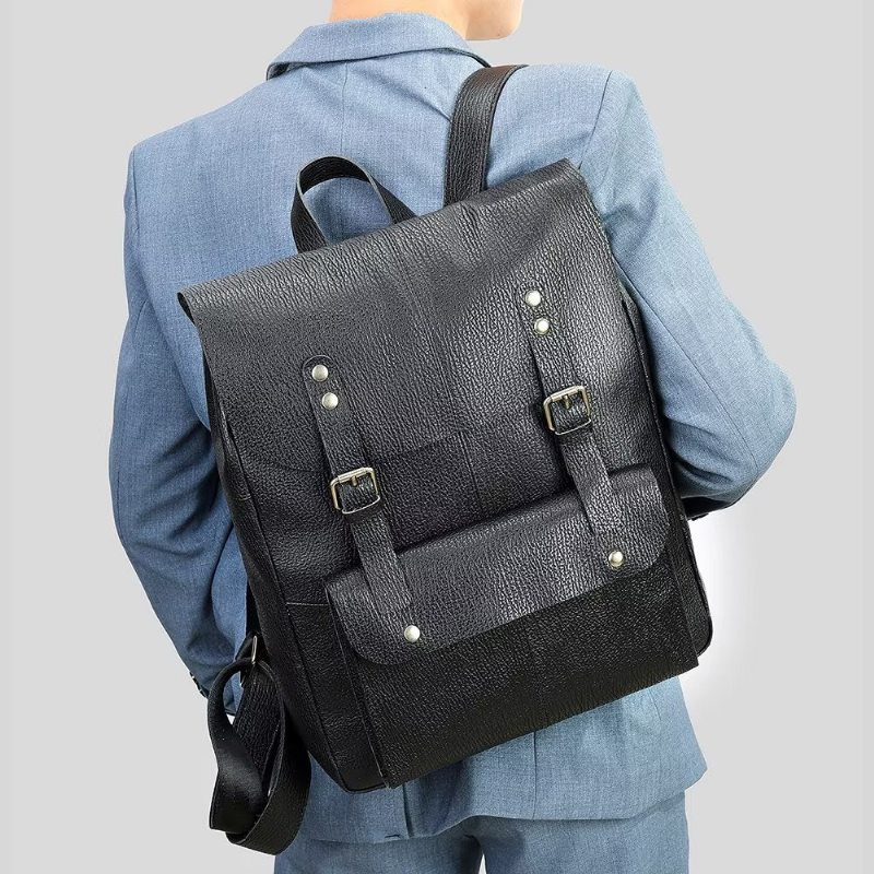 Pánské Batohy Business Travel Organizer Backpack Z Hovězí Kůže - Černá