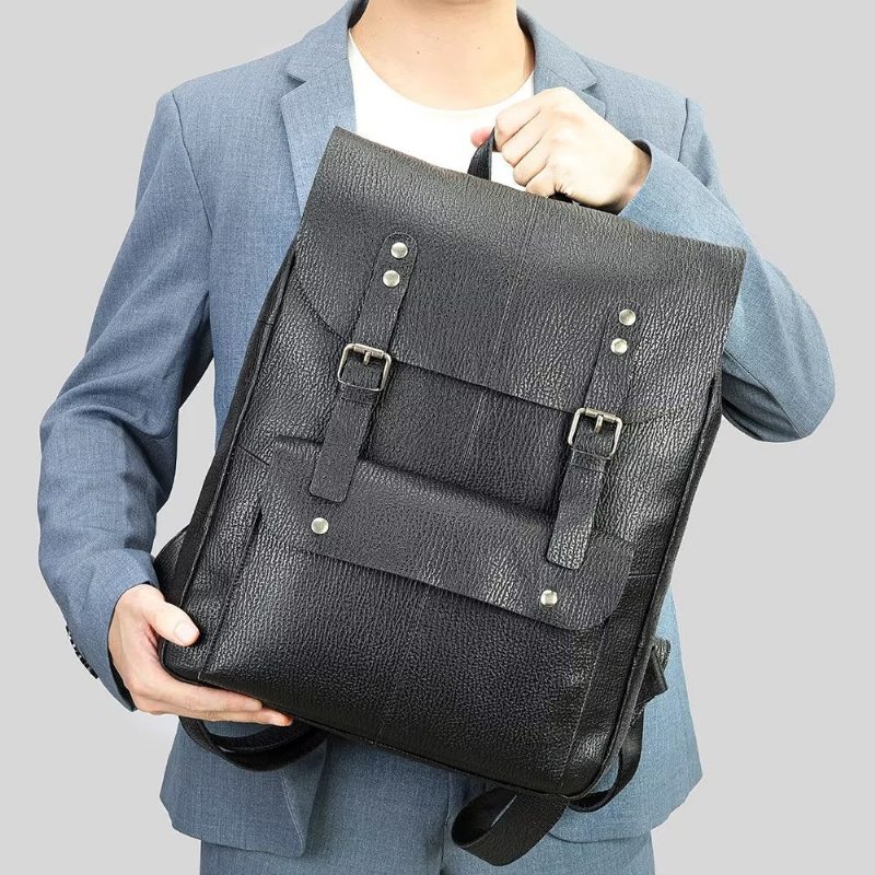 Pánské Batohy Business Travel Organizer Backpack Z Hovězí Kůže - Černá