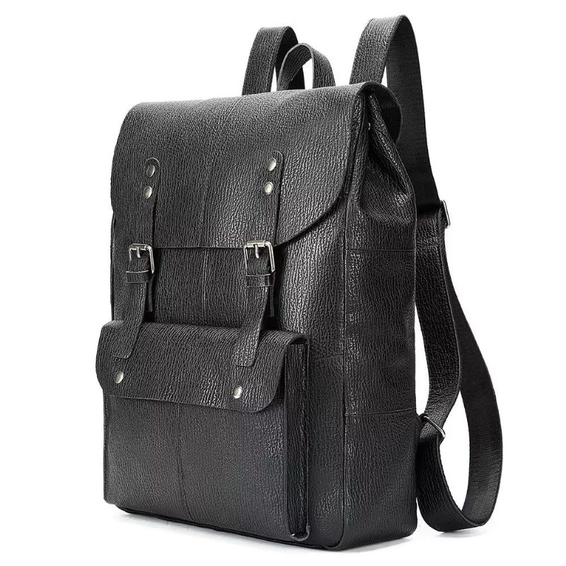 Pánské Batohy Business Travel Organizer Backpack Z Hovězí Kůže - Černá