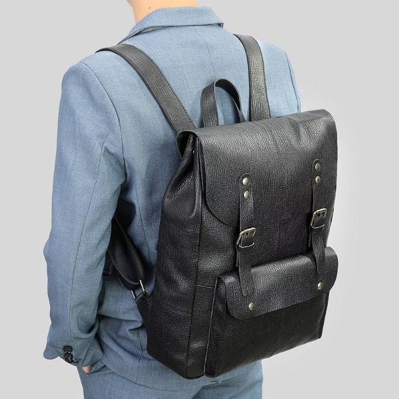 Pánské Batohy Business Travel Organizer Backpack Z Hovězí Kůže - Černá