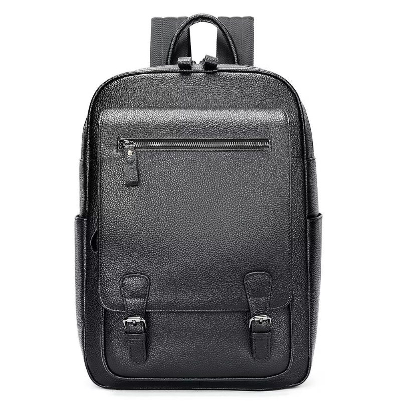 Pánské Batohy Business Travel Tech Backpack Z Hovězí Kůže - Černá