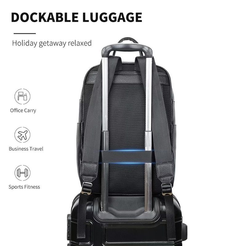 Pánské Batohy Business Travel Tech Backpack Z Hovězí Kůže - Černá