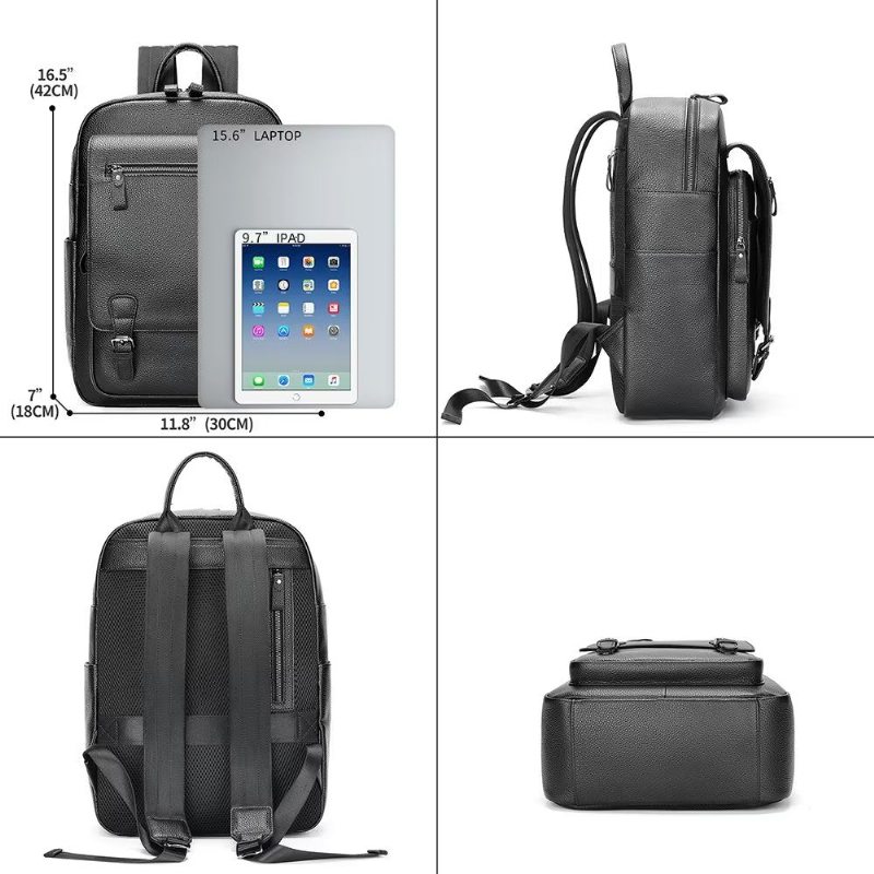 Pánské Batohy Business Travel Tech Backpack Z Hovězí Kůže - Černá