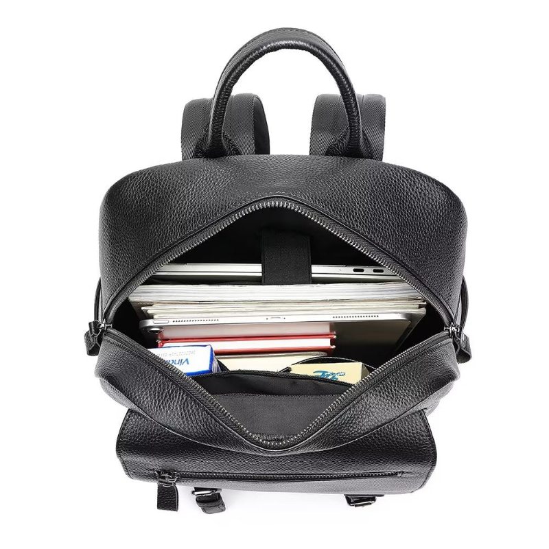 Pánské Batohy Business Travel Tech Backpack Z Hovězí Kůže - Černá