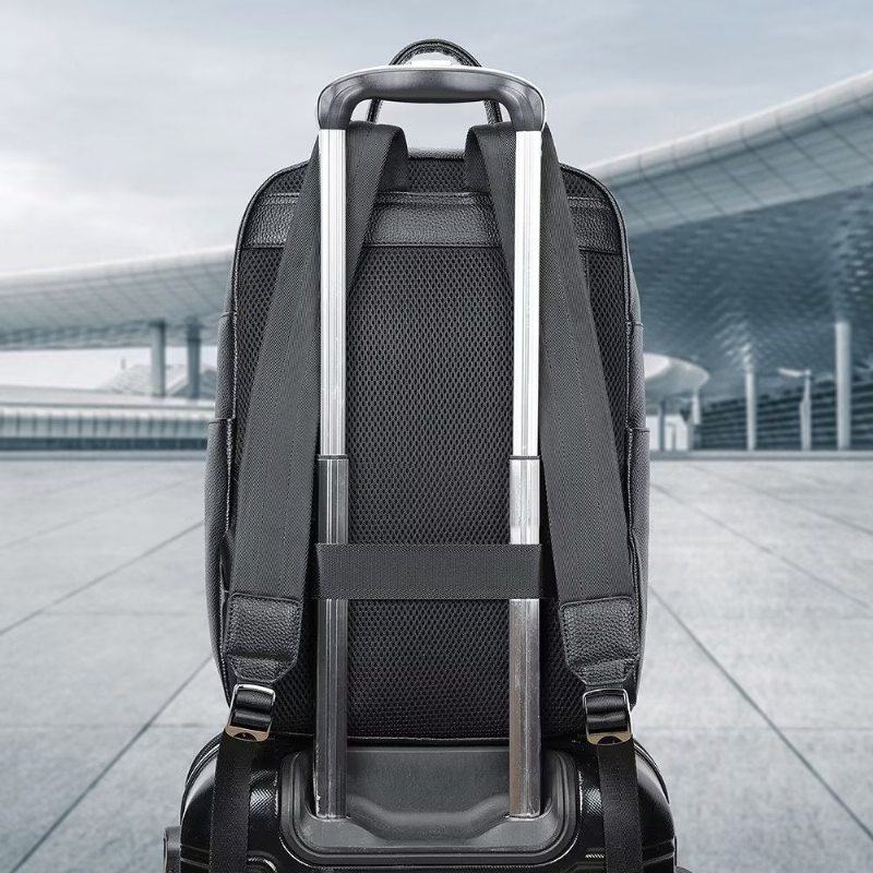 Pánské Batohy Business Travel Tech Backpack Z Hovězí Kůže - Černá