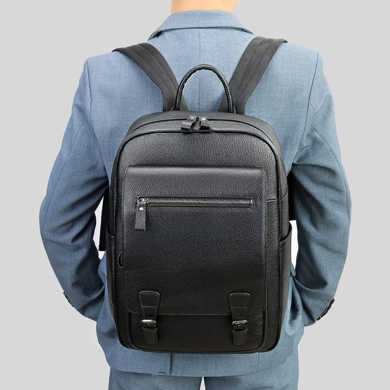 Pánské Batohy Business Travel Tech Backpack Z Hovězí Kůže - Černá