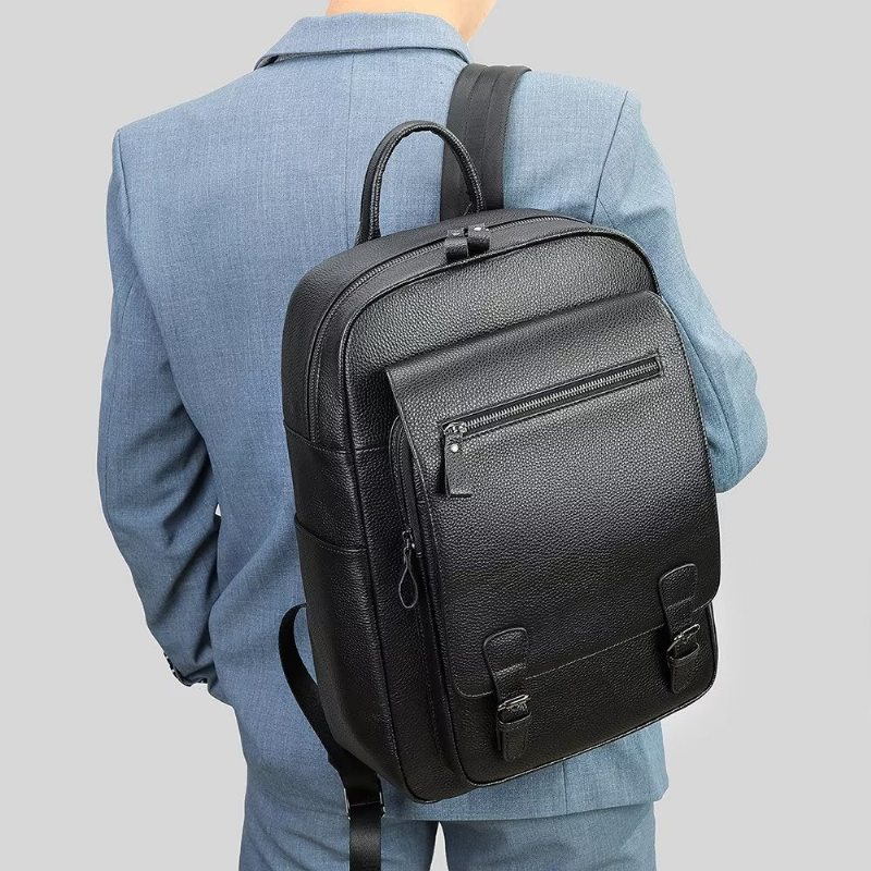 Pánské Batohy Business Travel Tech Backpack Z Hovězí Kůže - Černá