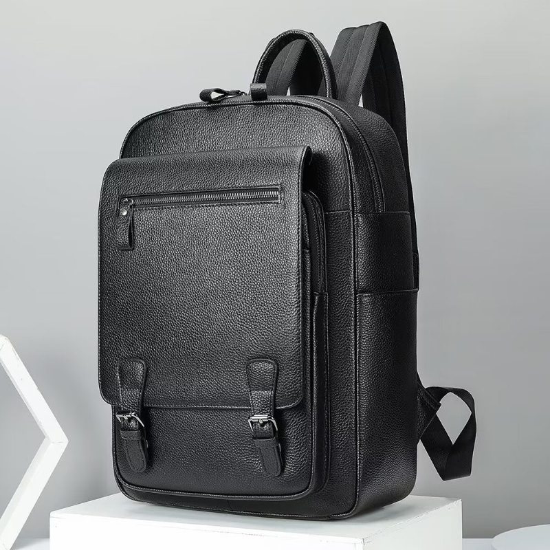 Pánské Batohy Business Travel Tech Backpack Z Hovězí Kůže - Černá