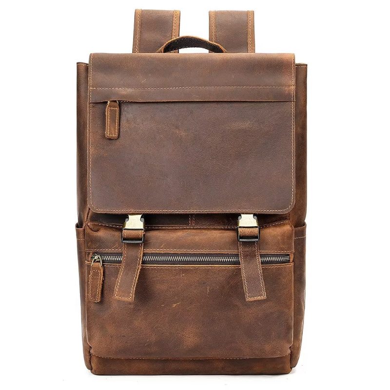 Pánské Batohy Z Hovězí Kůže Business Travel Computer Backpack - Káva