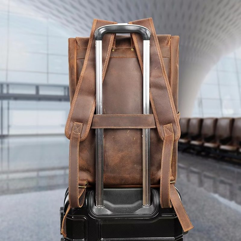 Pánské Batohy Z Hovězí Kůže Business Travel Computer Backpack - Káva