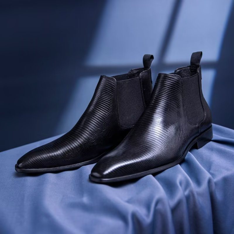 Pánské Boty Chelsea Boots S Exotickou Kožešinou - Černá