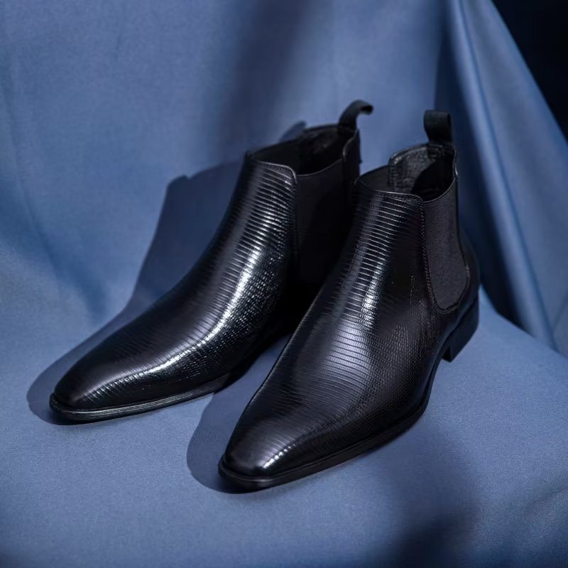 Pánské Boty Chelsea Boots S Exotickou Kožešinou - Černá