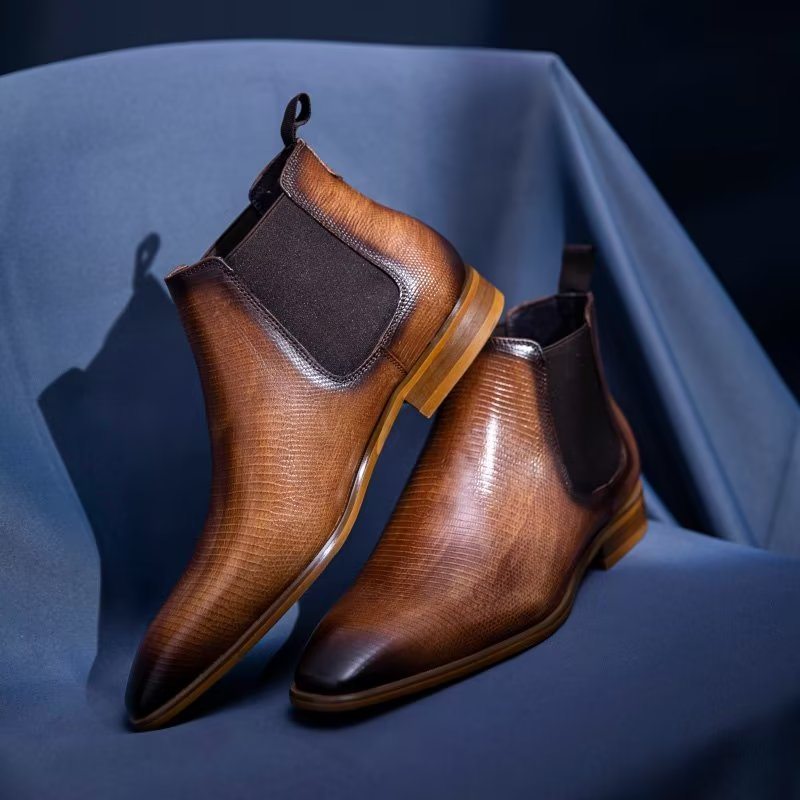 Pánské Boty Chelsea Boots S Exotickou Kožešinou - Káva