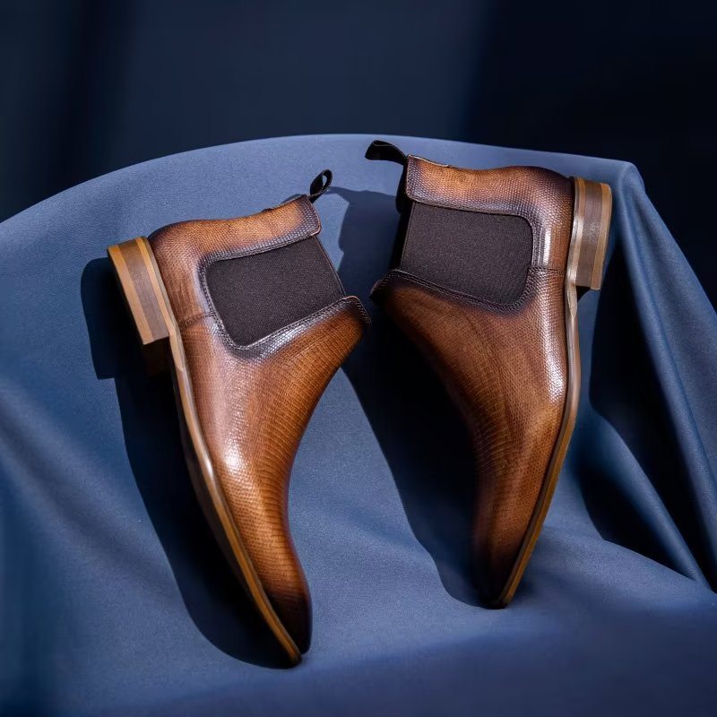 Pánské Boty Chelsea Boots S Exotickou Kožešinou - Káva