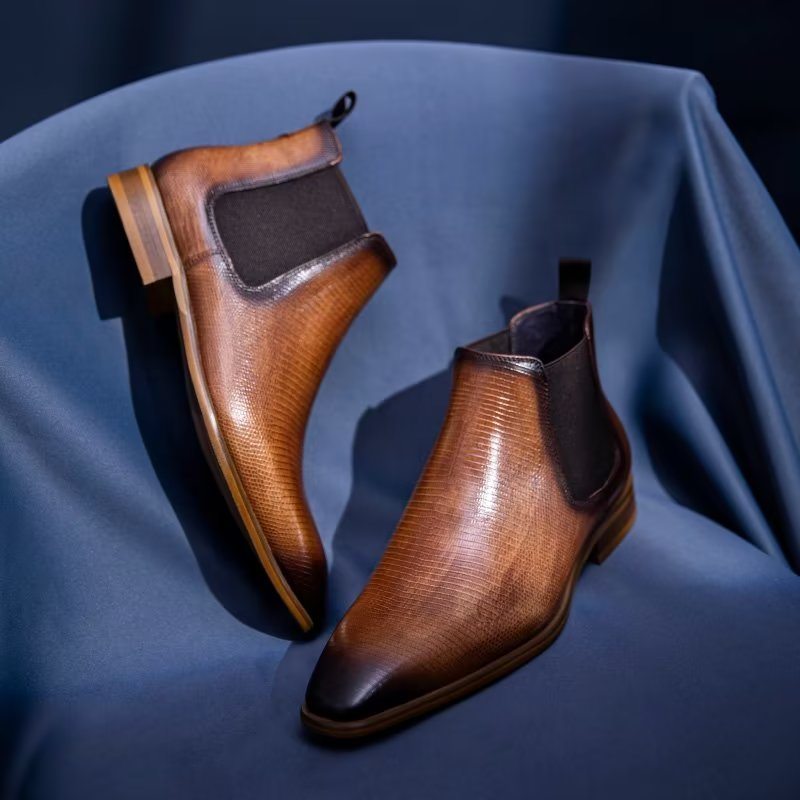 Pánské Boty Chelsea Boots S Exotickou Kožešinou - Káva