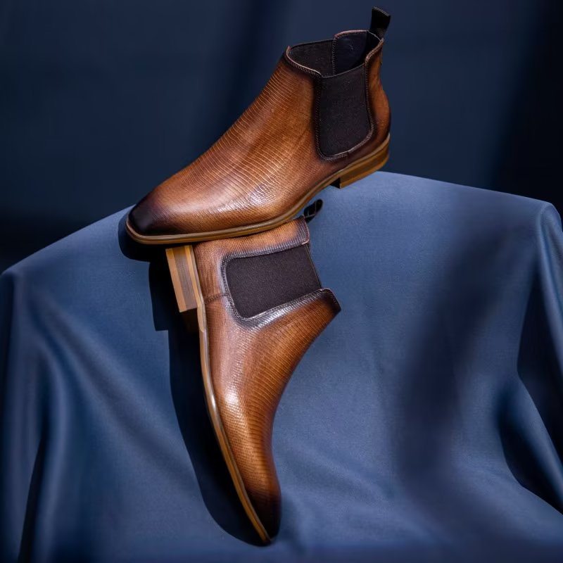 Pánské Boty Chelsea Boots S Exotickou Kožešinou - Káva