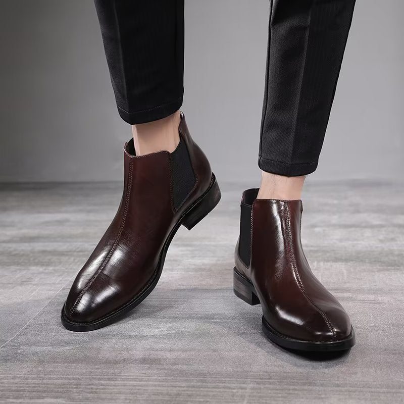 Pánské Boty Chelsea Boots S Reliéfní Špičkou - Káva