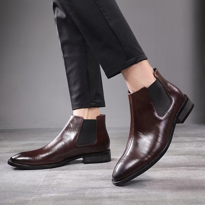 Pánské Boty Chelsea Boots S Reliéfní Špičkou - Káva