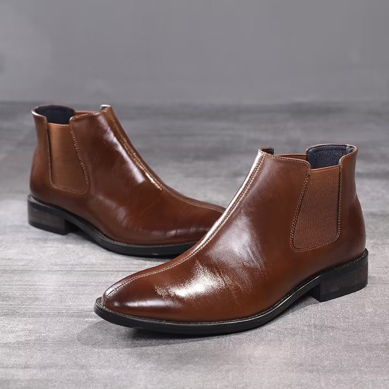 Pánské Boty Chelsea Boots S Reliéfní Špičkou - Hnědá