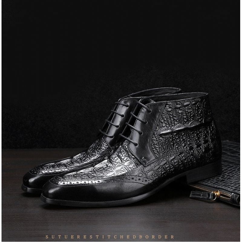 Pánské Boty Croc Texture Kotníkové Šněrovací Brogue - Černá