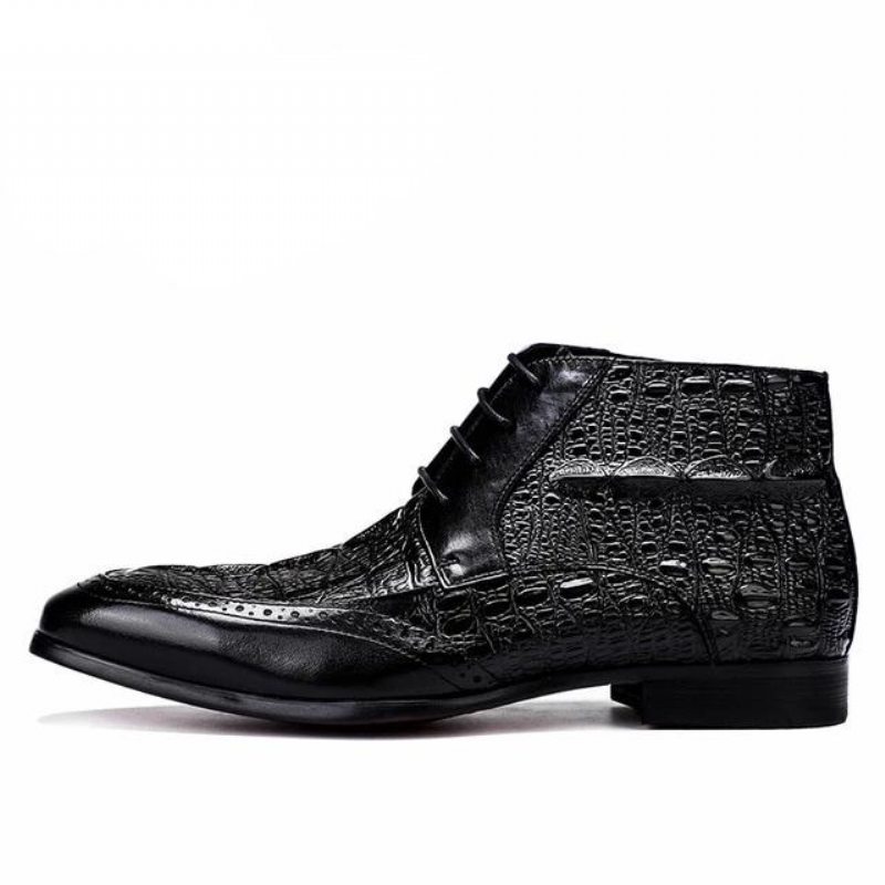 Pánské Boty Croc Texture Kotníkové Šněrovací Brogue - Černá