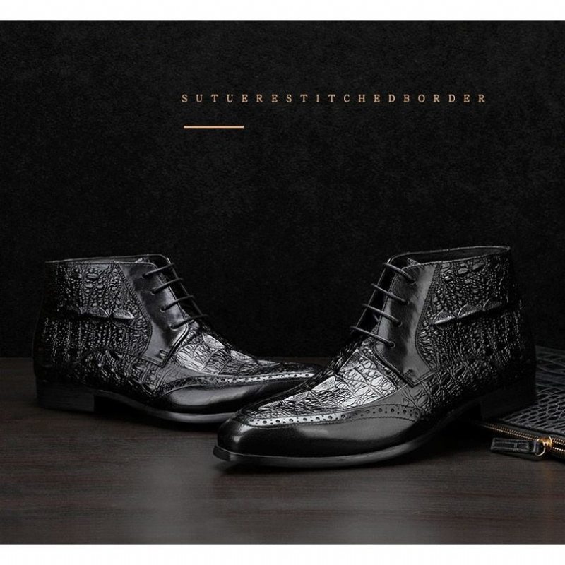 Pánské Boty Croc Texture Kotníkové Šněrovací Brogue - Černá