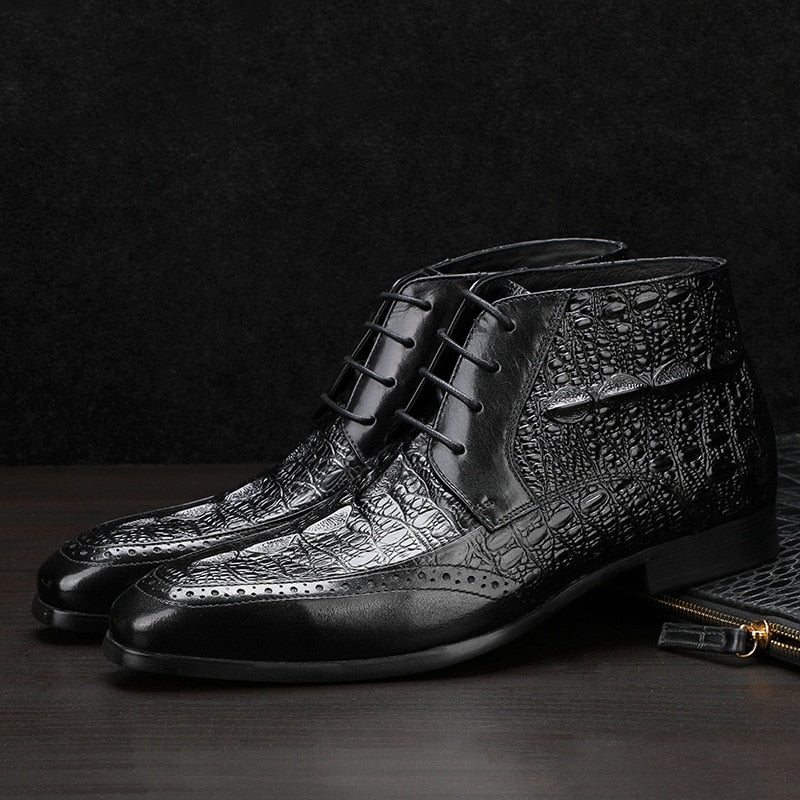 Pánské Boty Croc Texture Kotníkové Šněrovací Brogue - Černá