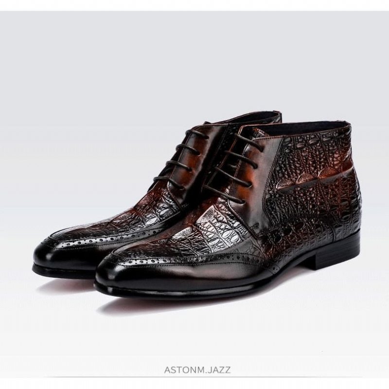 Pánské Boty Croc Texture Kotníkové Šněrovací Brogue - Káva