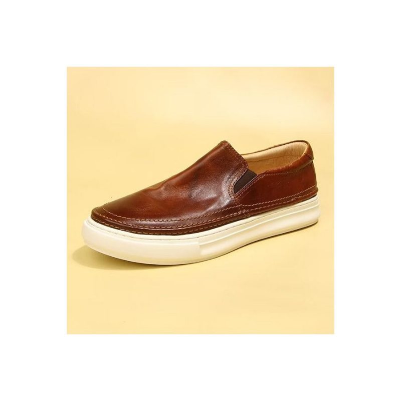 Pánské Boty Pro Volný Čas Elegantní Kožené Tenisky Slip On High End - Hnědá