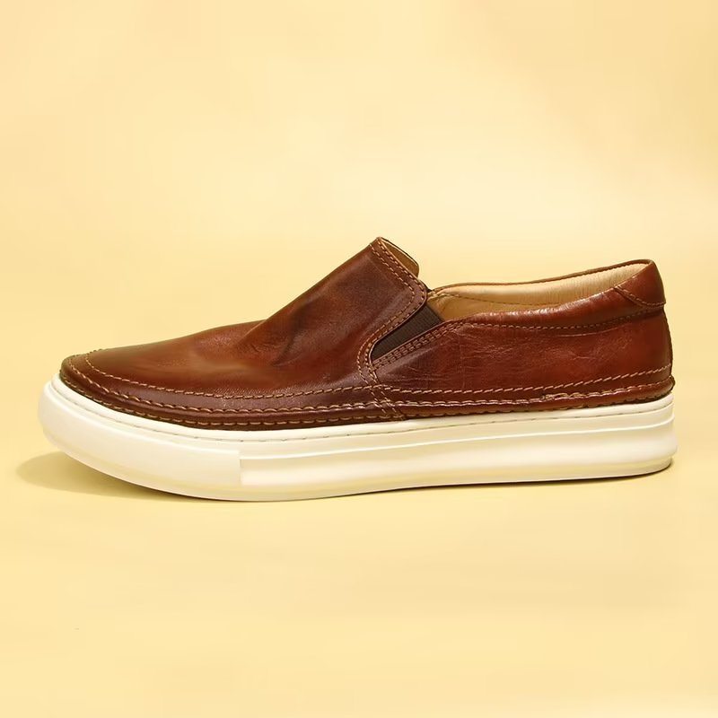 Pánské Boty Pro Volný Čas Elegantní Kožené Tenisky Slip On High End - Hnědá