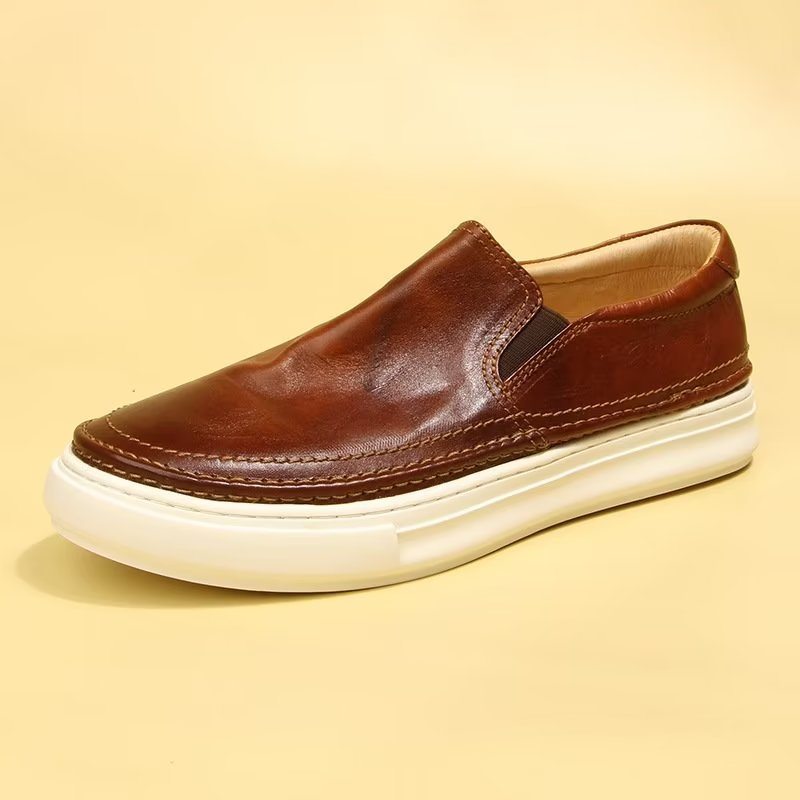 Pánské Boty Pro Volný Čas Elegantní Kožené Tenisky Slip On High End - Hnědá