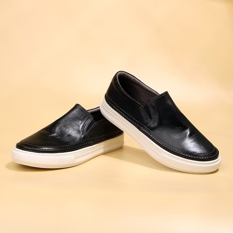 Pánské Boty Pro Volný Čas Elegantní Kožené Tenisky Slip On High End - Černá