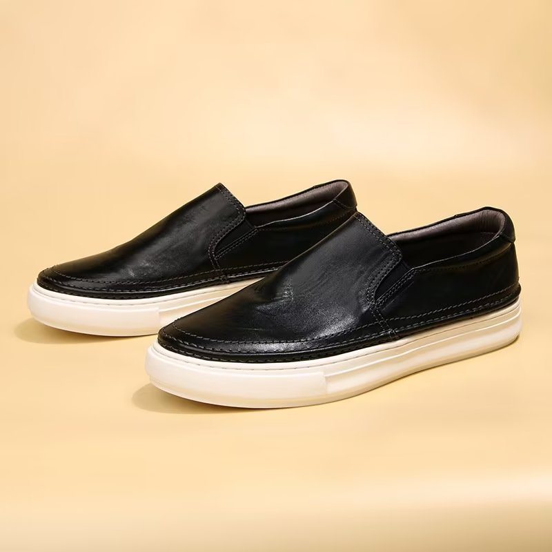 Pánské Boty Pro Volný Čas Elegantní Kožené Tenisky Slip On High End - Černá