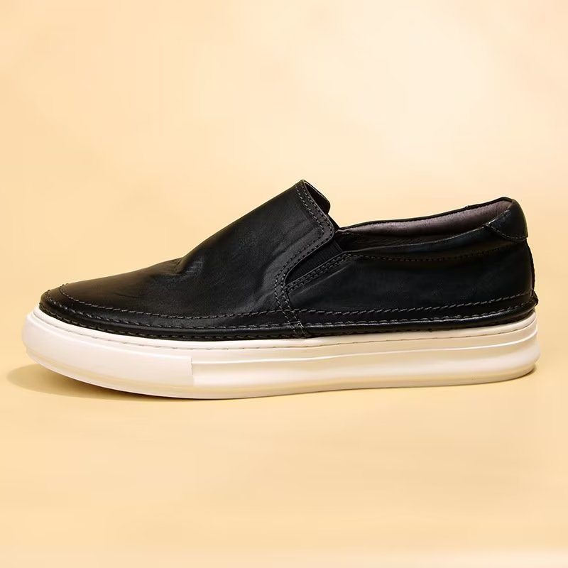 Pánské Boty Pro Volný Čas Elegantní Kožené Tenisky Slip On High End - Černá