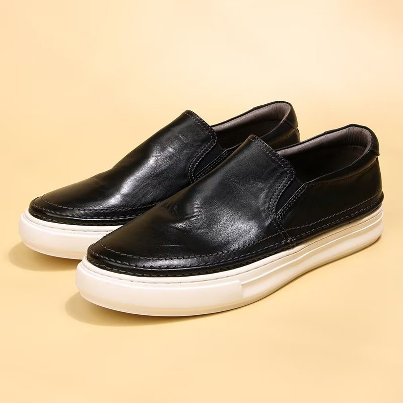 Pánské Boty Pro Volný Čas Elegantní Kožené Tenisky Slip On High End - Černá