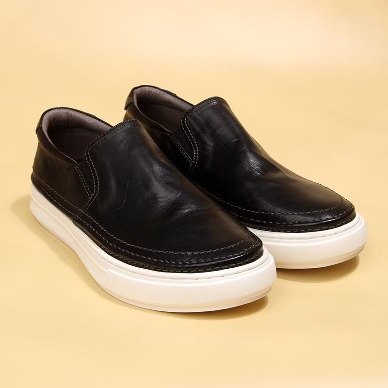 Pánské Boty Pro Volný Čas Elegantní Kožené Tenisky Slip On High End - Černá